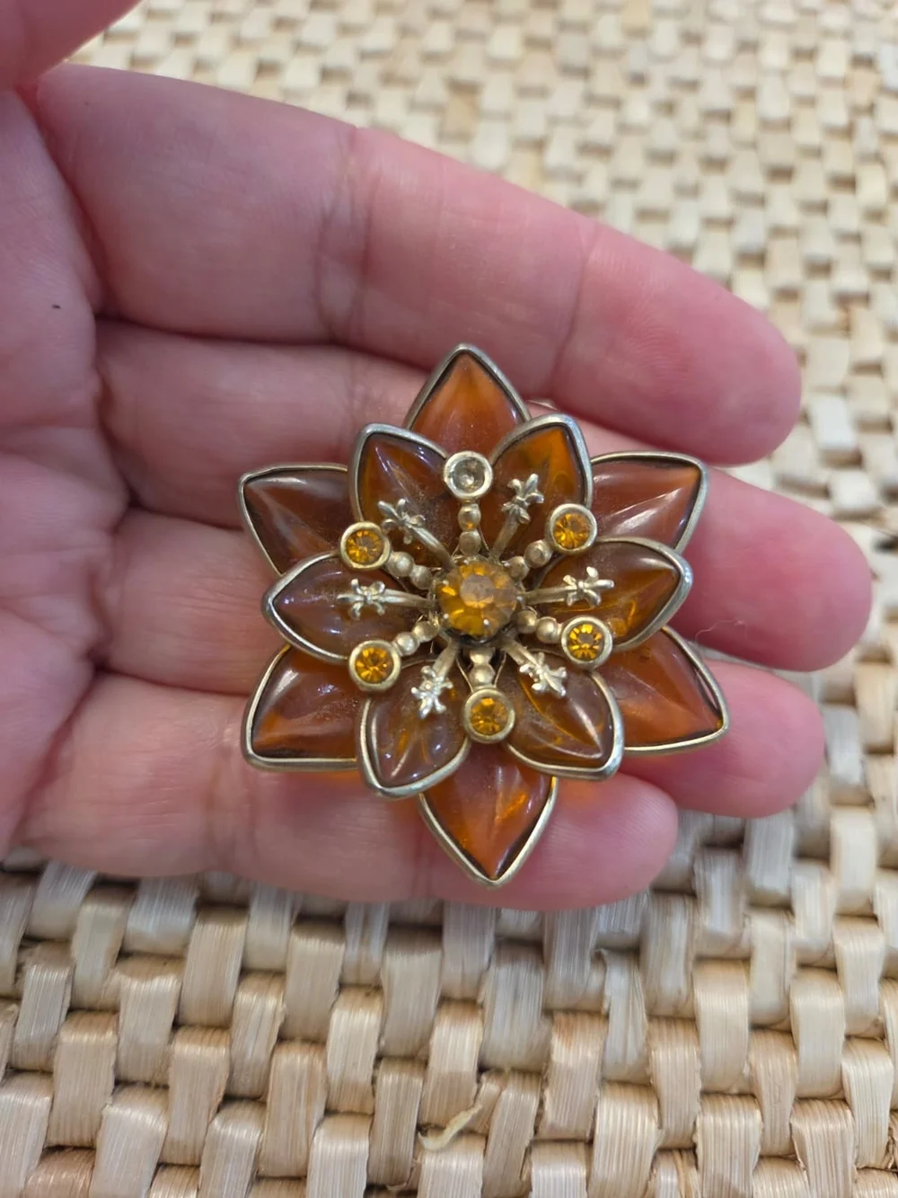 Amber Floral Statement Brooch - Women's Jewelry. Vintage. Mid Century